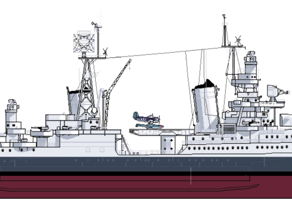 Крейсер USS CA-35 Indianapolis 1945 [Heavy Cruiser] - чертежи, габариты, рисунки